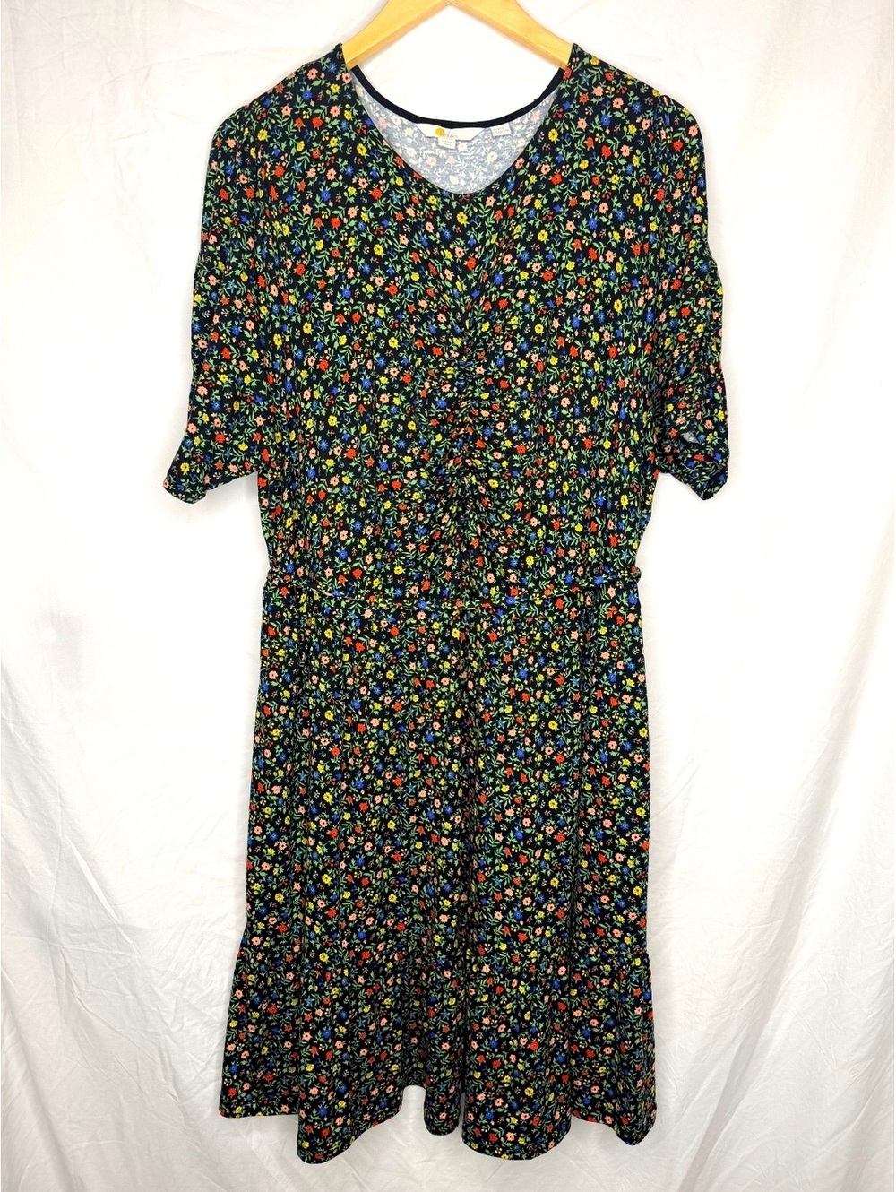 Boden Floral Ruched Knee Dress with Pockets Tie Waist EcoVero
